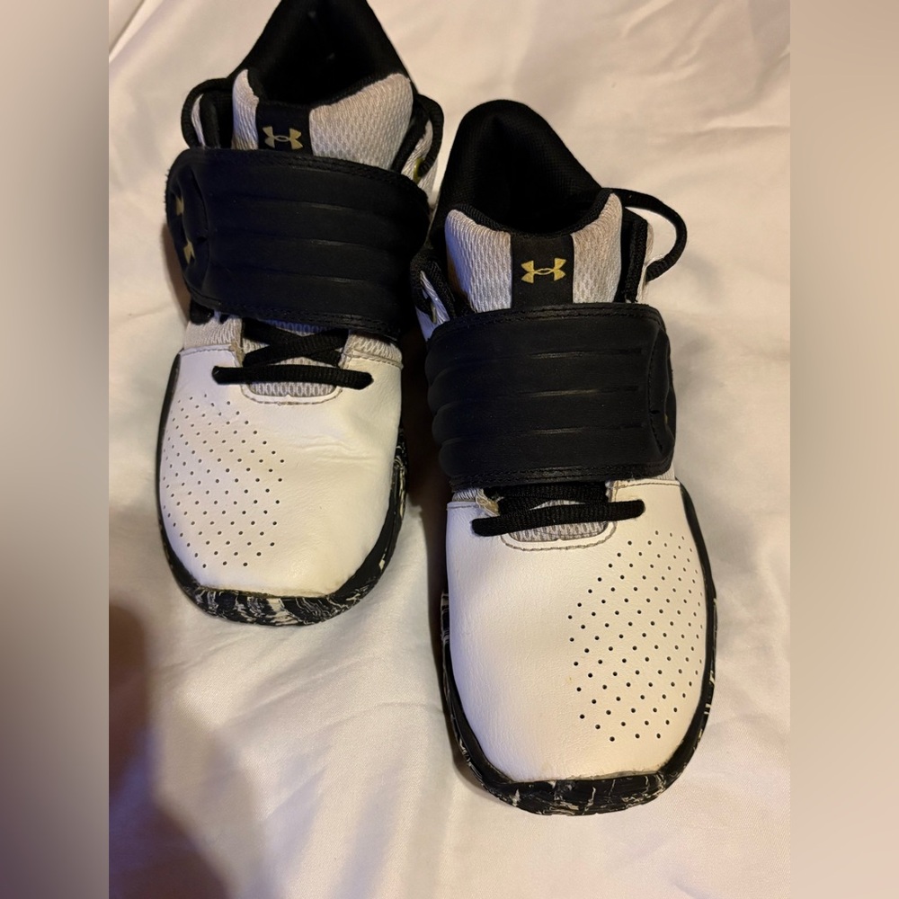 Under Armour Kids White and Black Slip-On Strap Sneakers